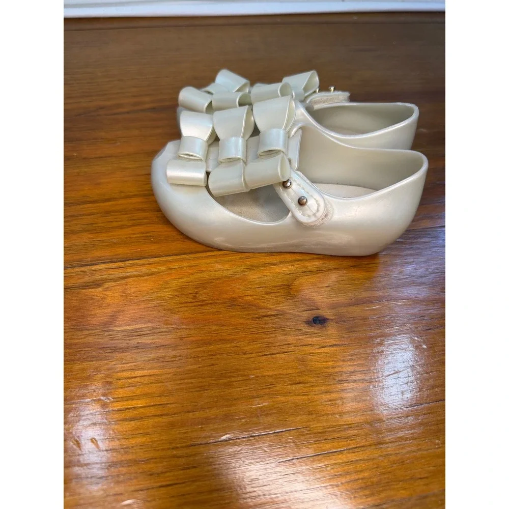 Mini Melissa Ultragirl Triple Bow Jelly Mary Jane Shoes Pearlescent White Size 7